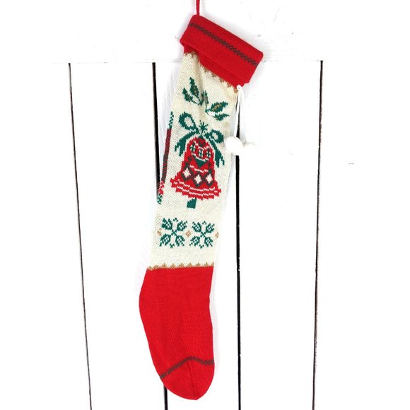 Vintage white/red woven slouchy knit xmas bell sweater retro Christmas stocking - Picture 3 of 3